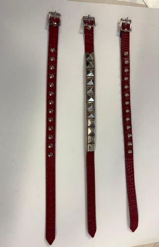 Studded Choker & Wrist Strap Set - Red Reptile Pattern (Conical)
